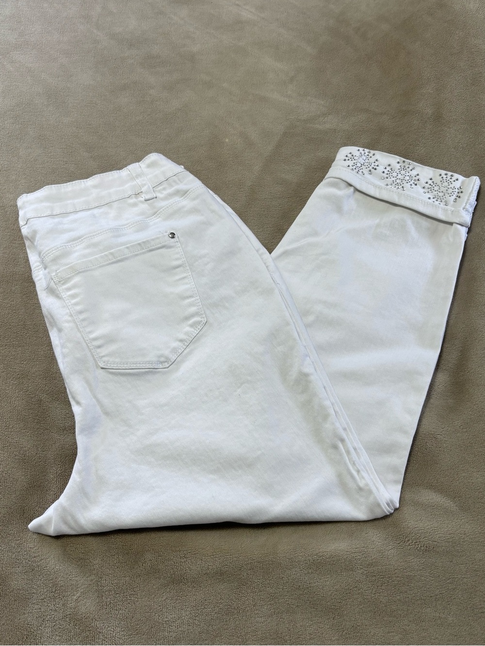 Avenue Denim Plus Size White‎ Jewel-Cuff Crop Jeans